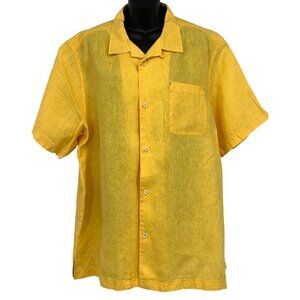 Tommy Bahama Mens XL Extra Large Yellow Linen Short Sleeve Button-Up Shirt EUC